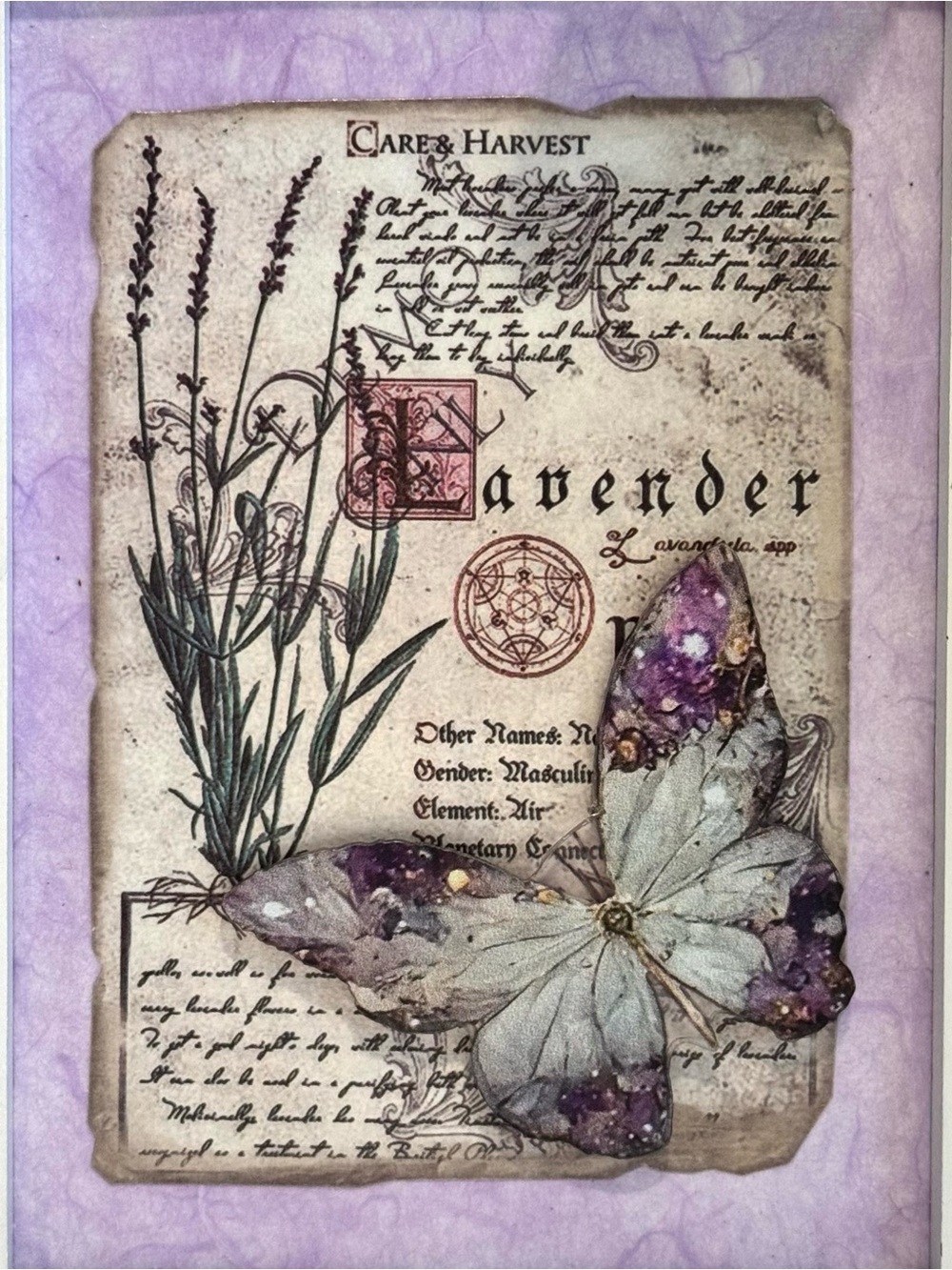 Lavender Butterfly Framed Wall Art Purple Accent Hand Crafted 8” x 6” - Picture 4 of 6